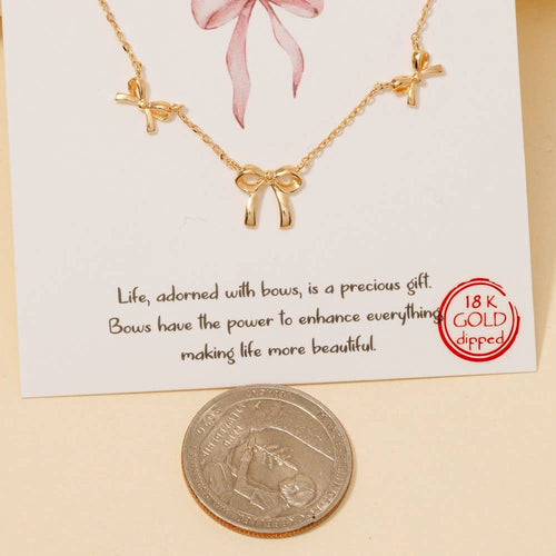 Gold Dipped Mini Ribbon Bow Station Charms Chain Necklace