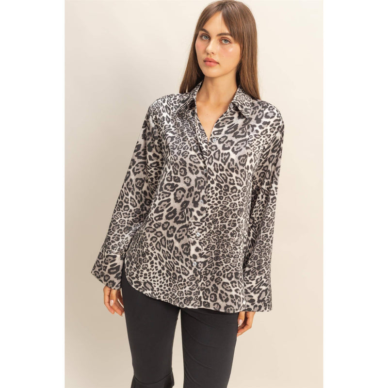 Chic Leopard Print Casual Button-Up Shirt
