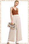 Neutral Smocked Waist Linen Pants