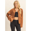Brown Suede Jacket With Golden Button Details