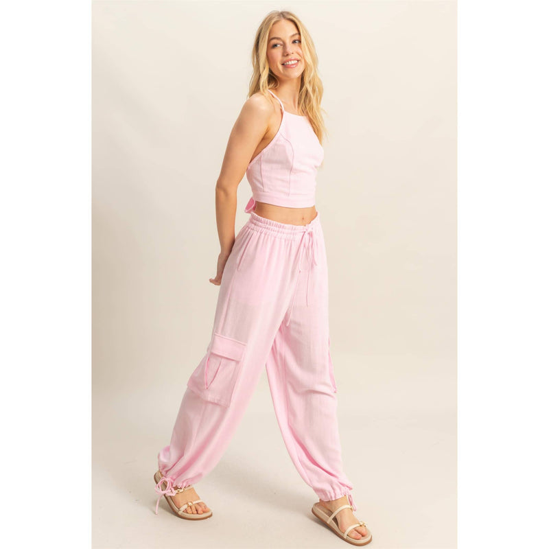 Light Pink Crop Top + Cargo Pants (SET)
