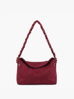 Wine Faux Suede Quilted Shoulder Bag