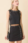 Black Studded Eyelet Mini Skirt