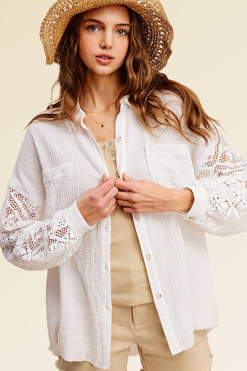 White Gauze Button Down Shirts