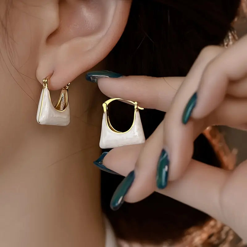 White Bag Shaped Earrings