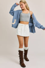 White Pleated Denim Mini Skort