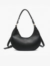 Black Aria Whipstitch Crescent Shoulder Bag