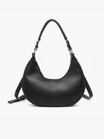 Black Aria Whipstitch Crescent Shoulder Bag
