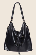 Black Faux Leather String Bow Know Shoulder Bag