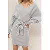 Gray Belted Mini Sweater Dress