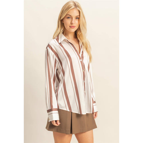 Striped Brown Cream Button-Down Shirt
