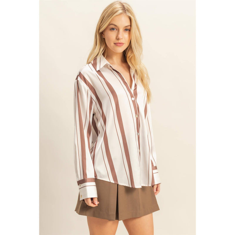 Striped Brown Cream Button-Down Shirt