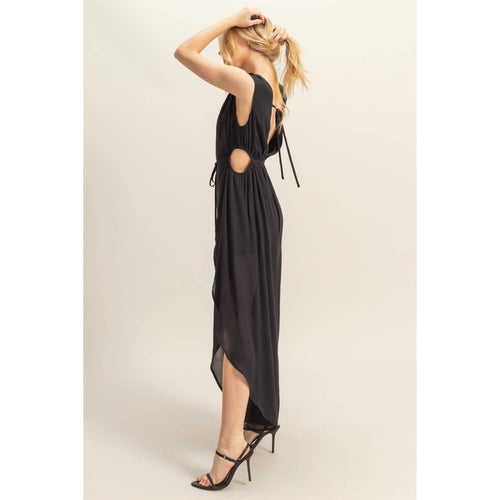 Black V-Neck Side Cutout Curved Hem Jumpsuit