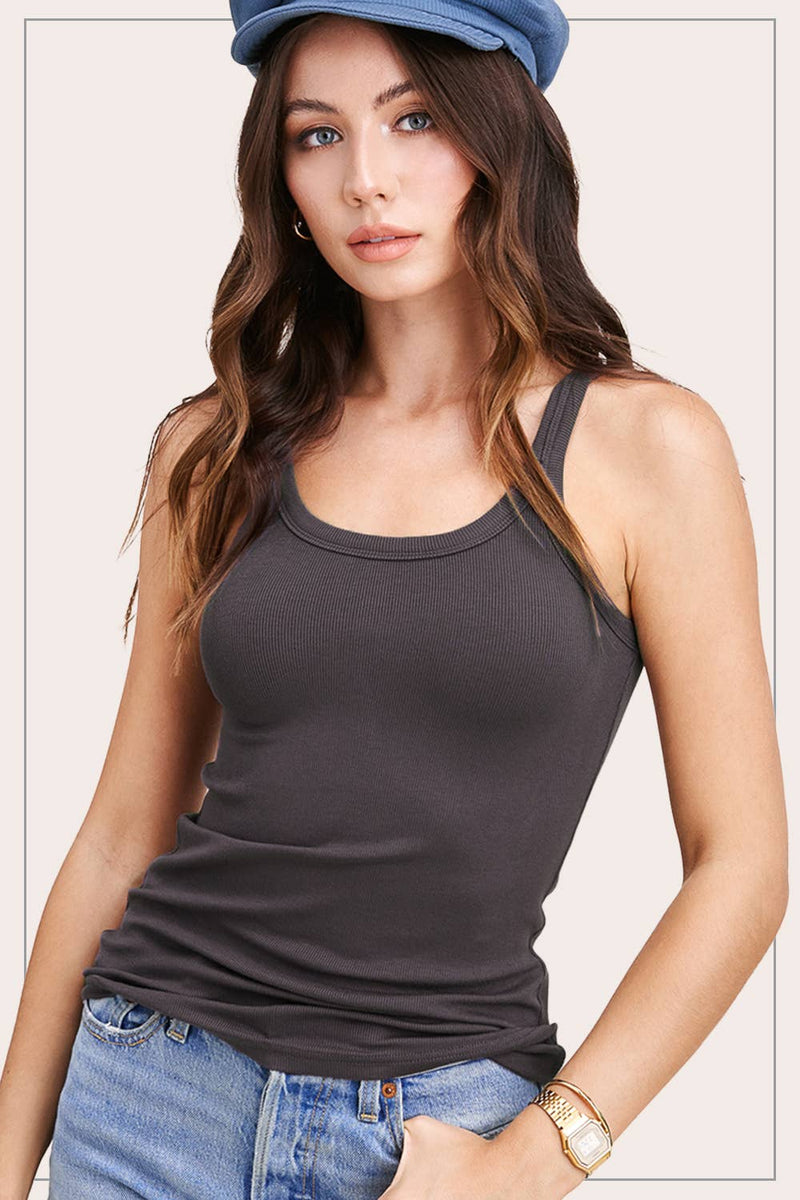 Black Stretchy Ribbed Tank Top