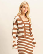 Brown & White Striped Sweater Cardigan