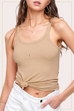 Taupe Stretchy Ribbed Tank Top