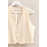 Cream Sleeveless V-Neck Hidden Button Vest
