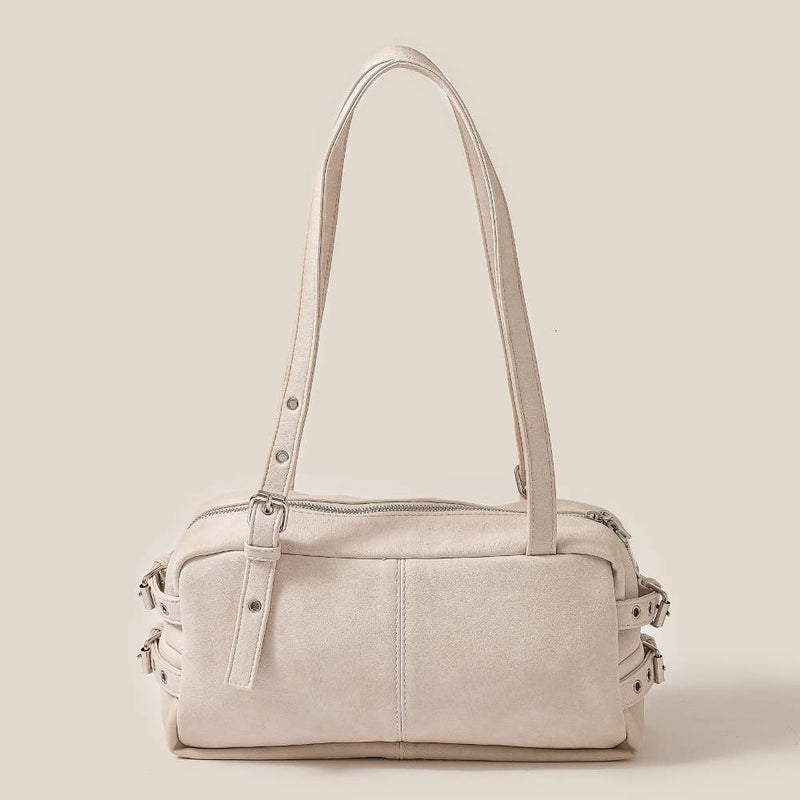 Greige Belt Strap Rectangular Hand Bag