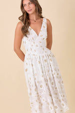 Low V-neck Midi Dress With 3D Floral Fabric