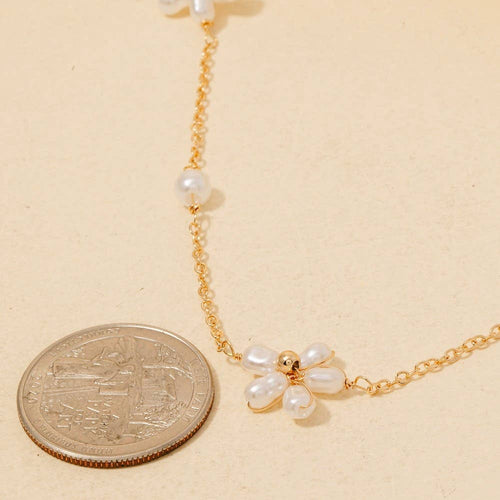 Mixed Pearl Beads Station Chain Necklace