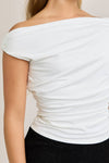 Cream Off The Shoulder Top With Ruching