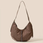Dark Brown Braided Detail Hobo Shoulder Bag