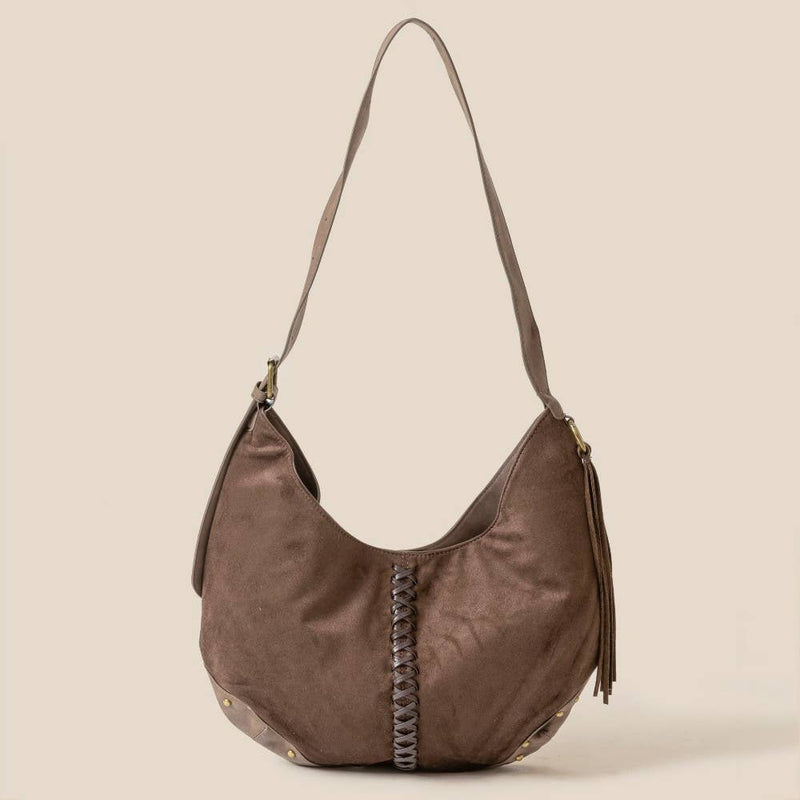 Dark Brown Braided Detail Hobo Shoulder Bag