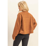 Brown Suede Jacket With Golden Button Details