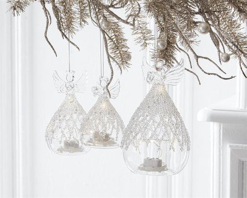 Small LED Glass Angel with Clear Beads