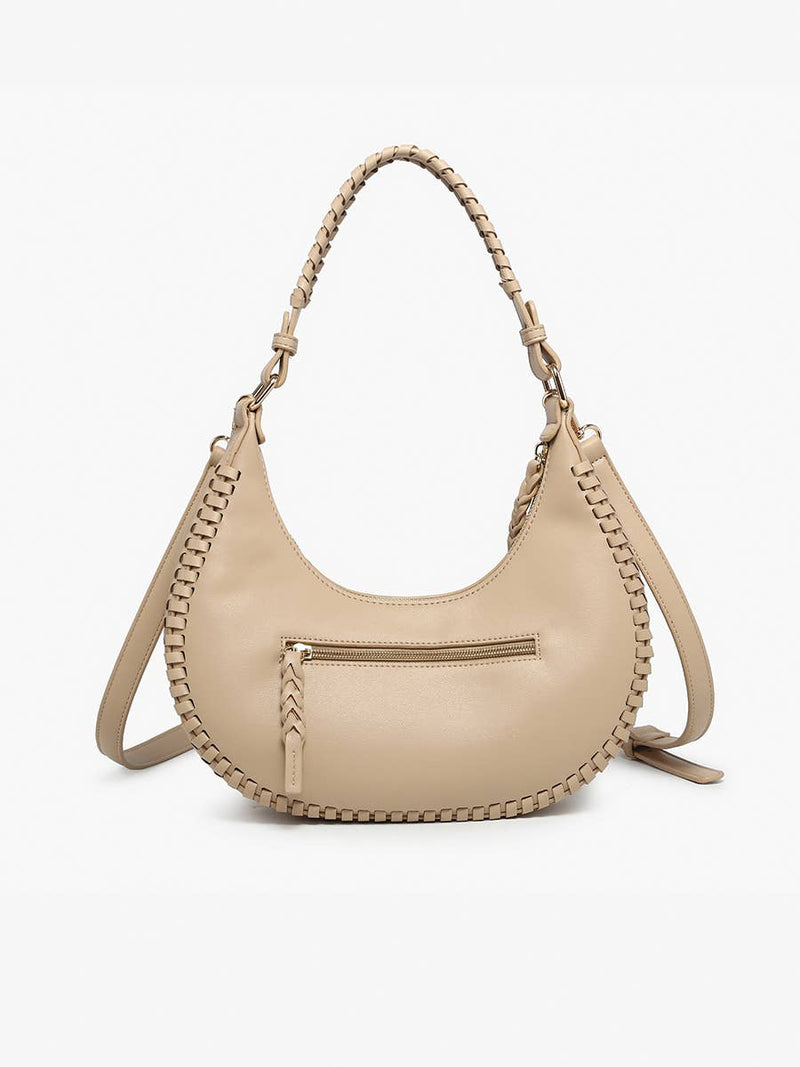 Taupe Aria Whipstitch Crescent Shoulder Bag