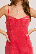 Red Denim Bustier Mini Dress