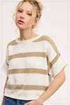 Taupe Boxy Silhouette Stripe Lightweight Sweater Top