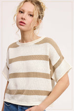 Taupe Boxy Silhouette Stripe Lightweight Sweater Top