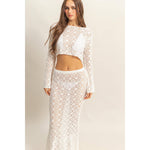 White Open Stitch Knit Long Sleeve Crop Top