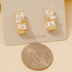 Pearl Beads Half Flower Rectangle Hoop Earrings