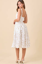 Low V-neck Midi Dress With 3D Floral Fabric
