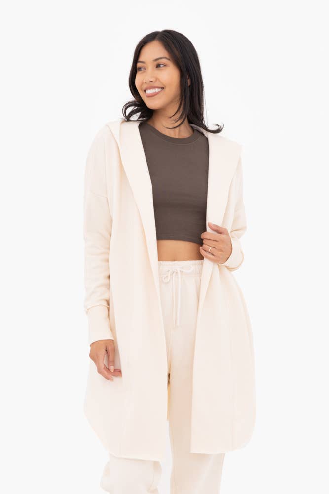 Pearl Ivory Front Longline Hoodie Cardigan