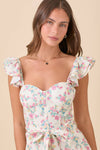 Ivory Floral Printed Ruffle Sleeve Midi Dress