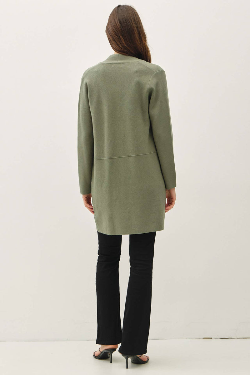 Open Front Olive Knit Sweater Coat