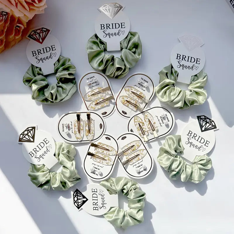 Green Team Bride Scrunchie / Hair clip & Earrings