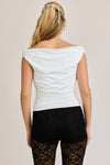 Cream Off The Shoulder Top With Ruching