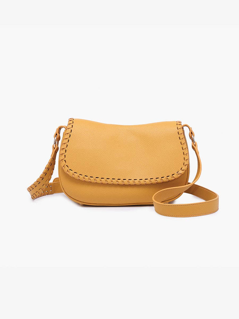 Daia Mustard Whipstitch Flapover Crossbody Bag