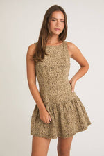 Boat Neck Mocha Animal Print Low Waist Dress