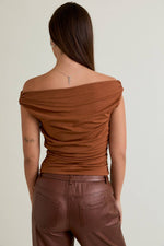 Brown Off The Shoulder Top With Ruching