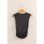 Black Cap Sleeve Ruched Detail Top
