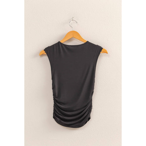 Black Cap Sleeve Ruched Detail Top