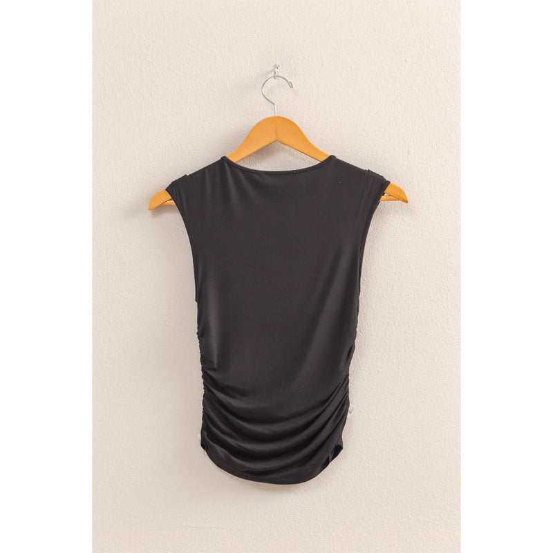 Black Cap Sleeve Ruched Detail Top