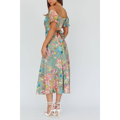 Sage Green Floral Printed Midi Dress
