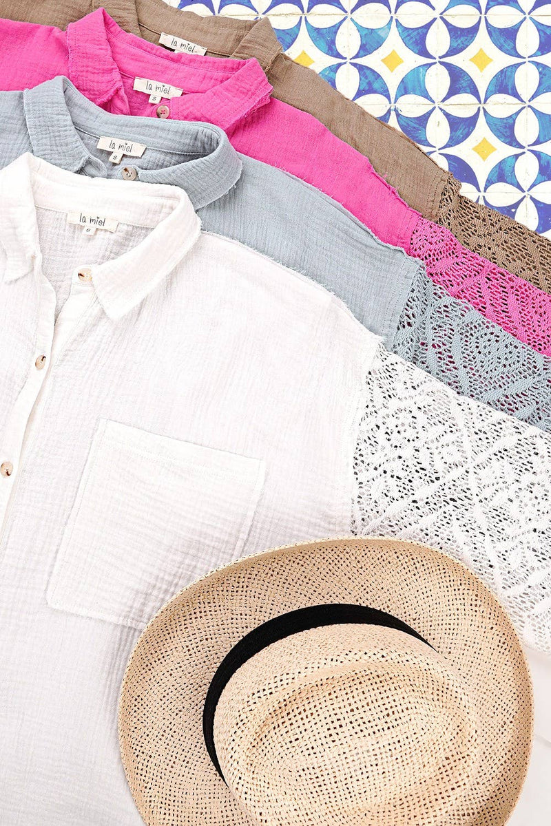 White Gauze Button Down Shirts
