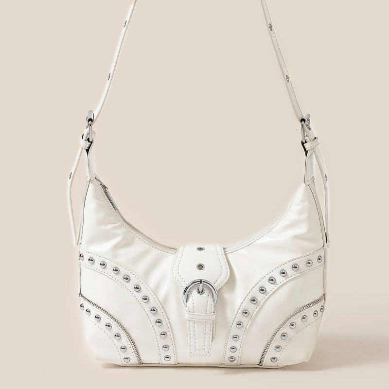 White Studded Trim Shoulder Bag